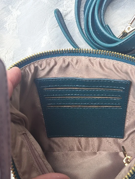 Hand Painted Teal Free Form Designer Crossbody Clutch - Picture 10 of 17